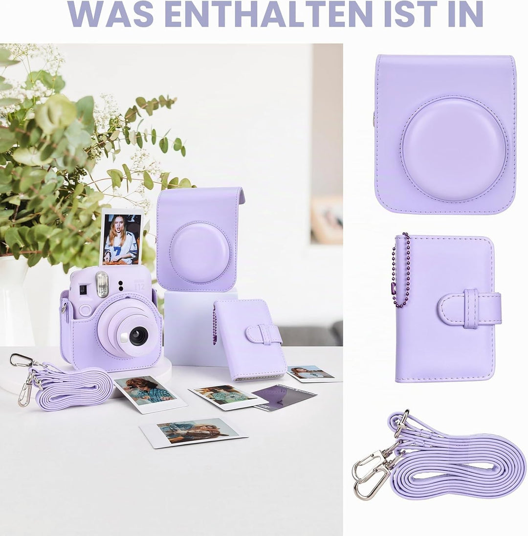 HIYQIN Kamera Tasche Kompatibel mit Fujifilm Instax Mini 12, Ästhetisch Kunstleder Hülle mit Mini Fo