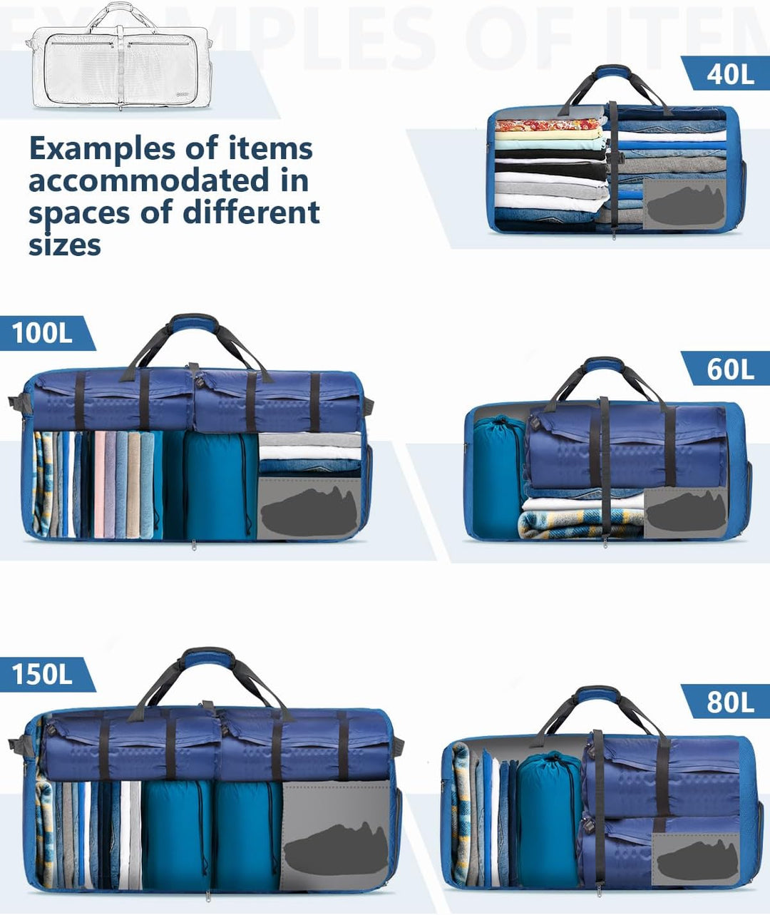 Gonex Faltbares Reisegepäck Leicht 40/60/80/100/150L Grosse Reisetasche Sporttasche für Reisen Fitne