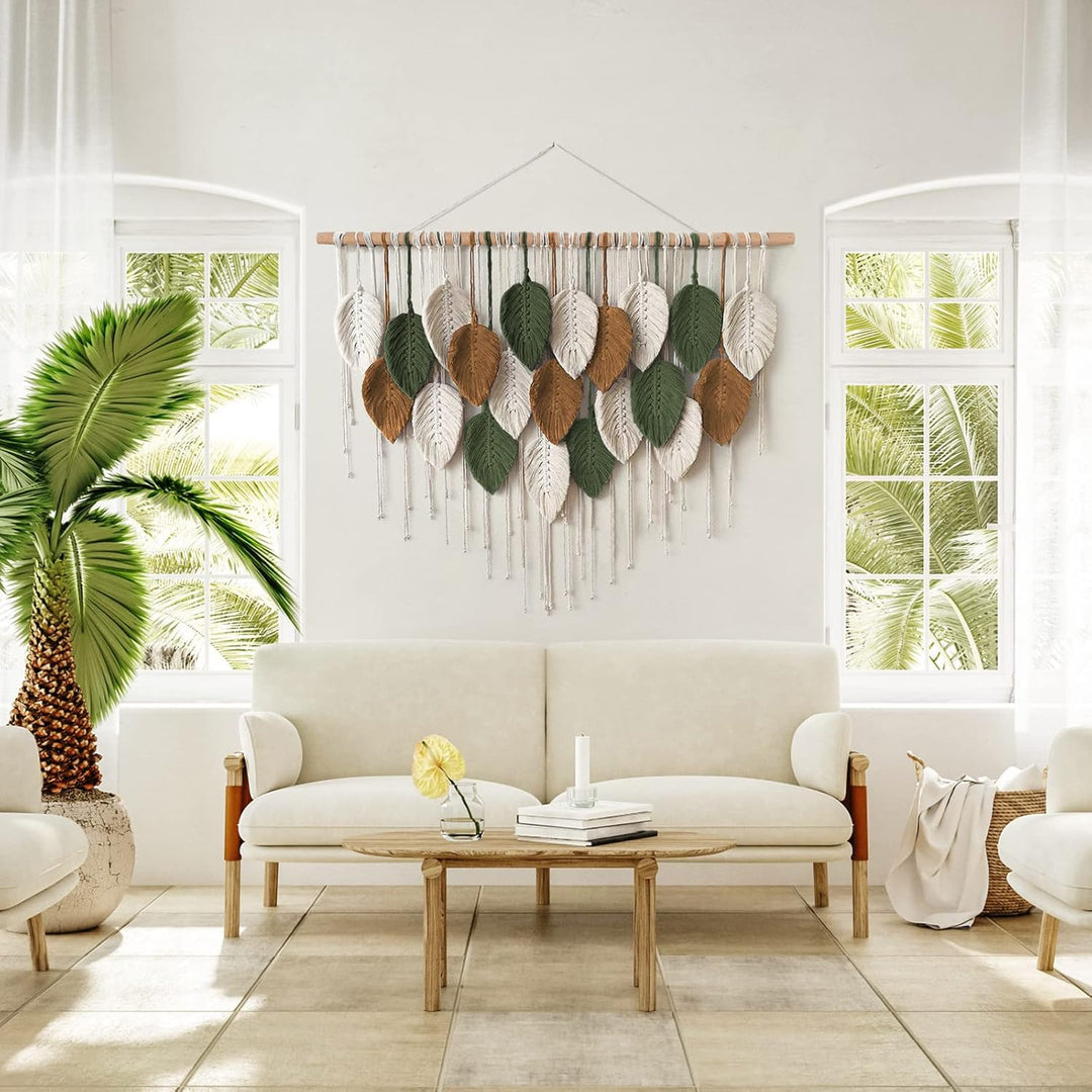 Weldomcor Grosser Wandbehang Wandteppich, Boho Makramee Gewebte Handgemachte Quaste Blatt Tapisserie