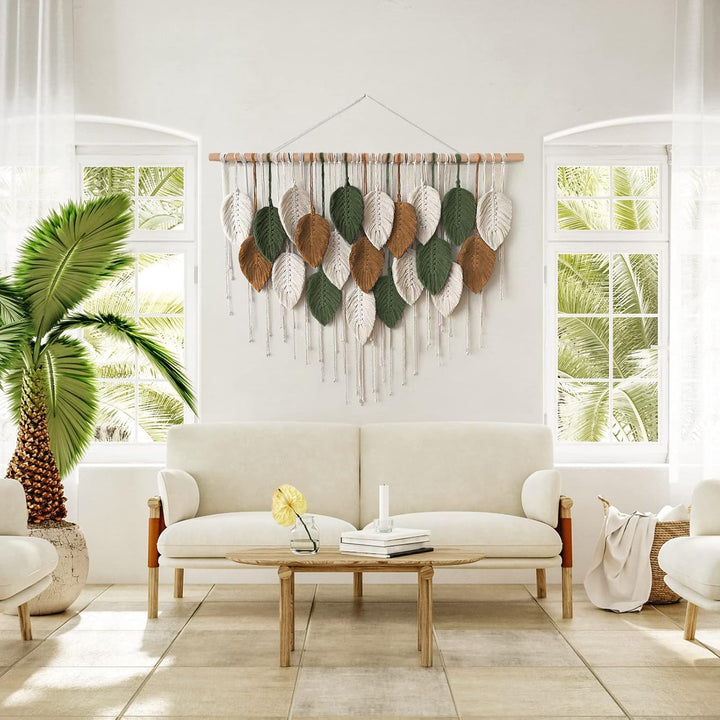 Weldomcor Grosser Wandbehang Wandteppich, Boho Makramee Gewebte Handgemachte Quaste Blatt Tapisserie