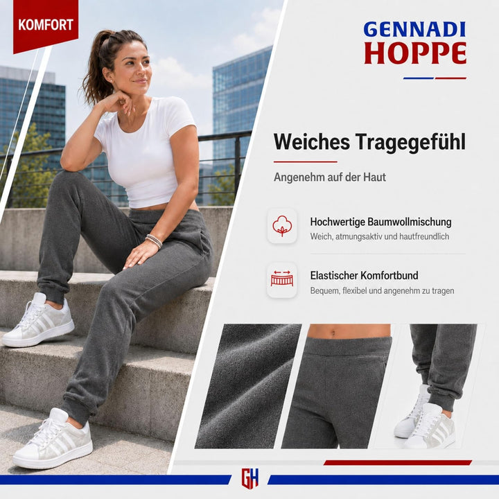 Gennadi Hoppe Jogginghose Damen mit Elastischem Bund - Atmungsaktive Baumwolle Freizeithose Damen -
