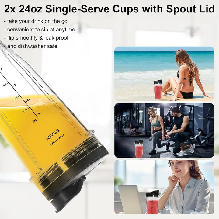 2 StüCk Mixer Becher Mit Deckel, Smoothie Flasche Glas 24Oz Becher Mit Einem Tragbaren Deckel Ersatz
