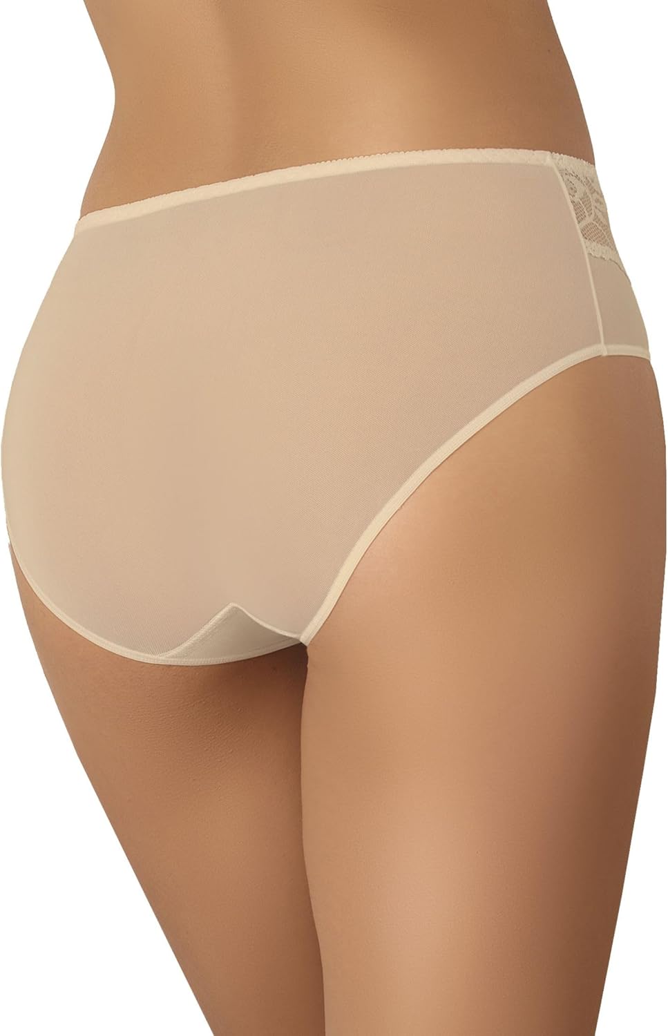 Teyli Damen Slip Taillenslip Hohe Taille Mesh mit Spitze Vida 3er Pack XS Beige, XS Beige