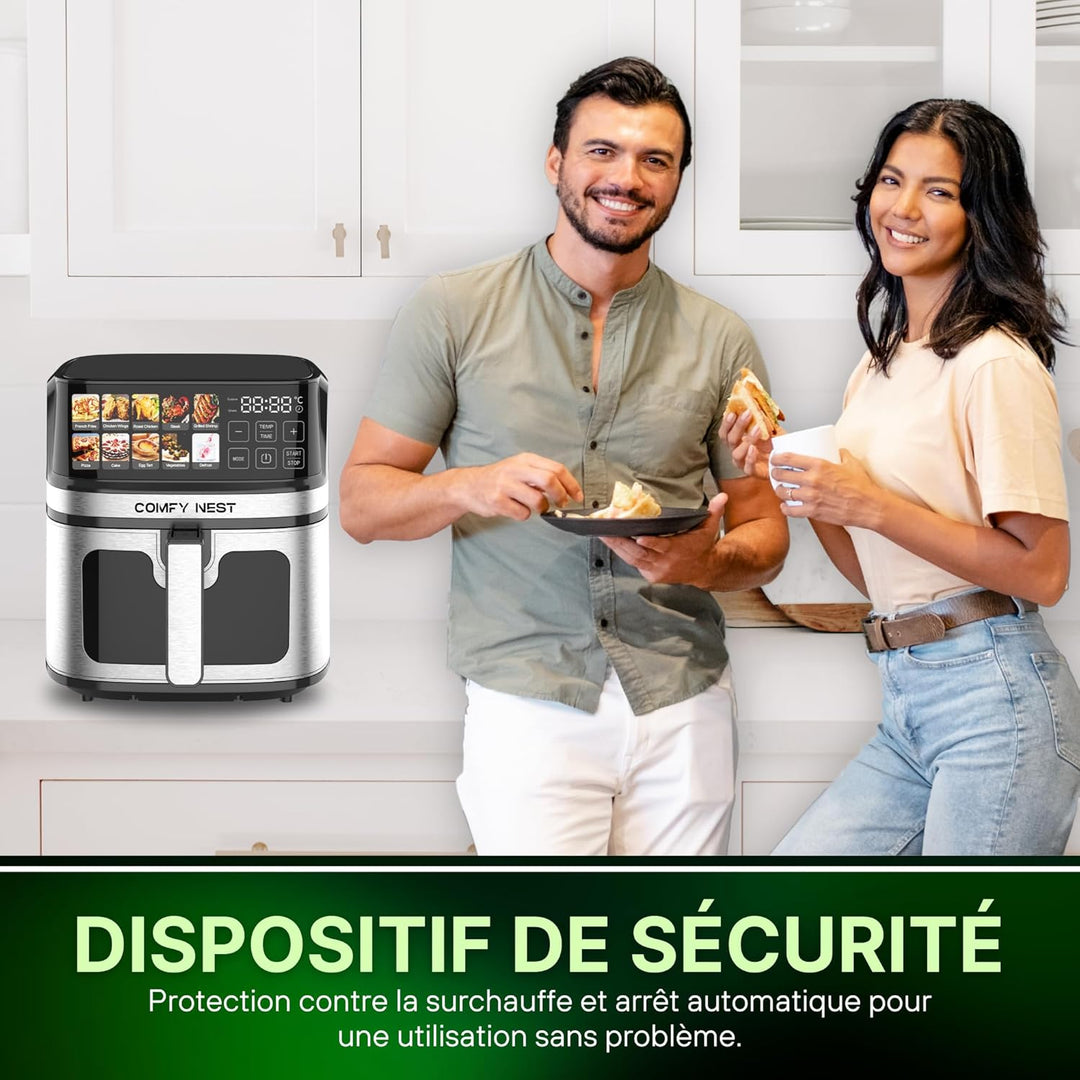 Comfy Nest, 8-Liter-Heissluftfritteuse mit 1700-W-Digitalbildschirm, Rapid Air-Technologie, 10 vorde