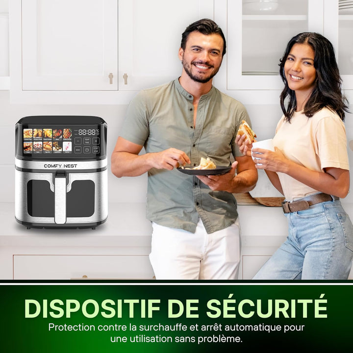 Comfy Nest, 8-Liter-Heissluftfritteuse mit 1700-W-Digitalbildschirm, Rapid Air-Technologie, 10 vorde