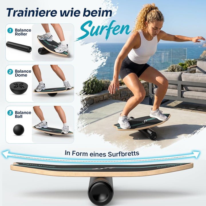 Sportneer Surfin Balance Board Erwachsene 8-in-1 – Gleichgewichtstrainer mit Rolle, Gummiball &amp; Halb