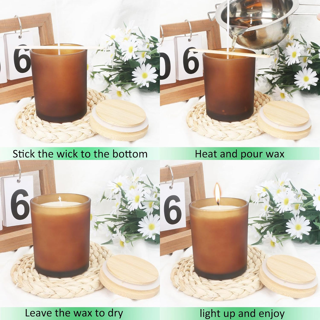 MILIVIXAY 12 Stück 200 ml mattiertes bernsteinfarbenes dickes Glas Kerzengläser mit Deckel – leere K