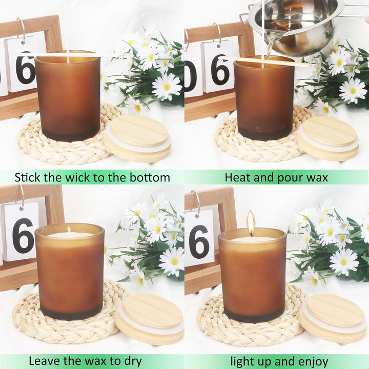 MILIVIXAY 12 Stück 200 ml mattiertes bernsteinfarbenes dickes Glas Kerzengläser mit Deckel – leere K