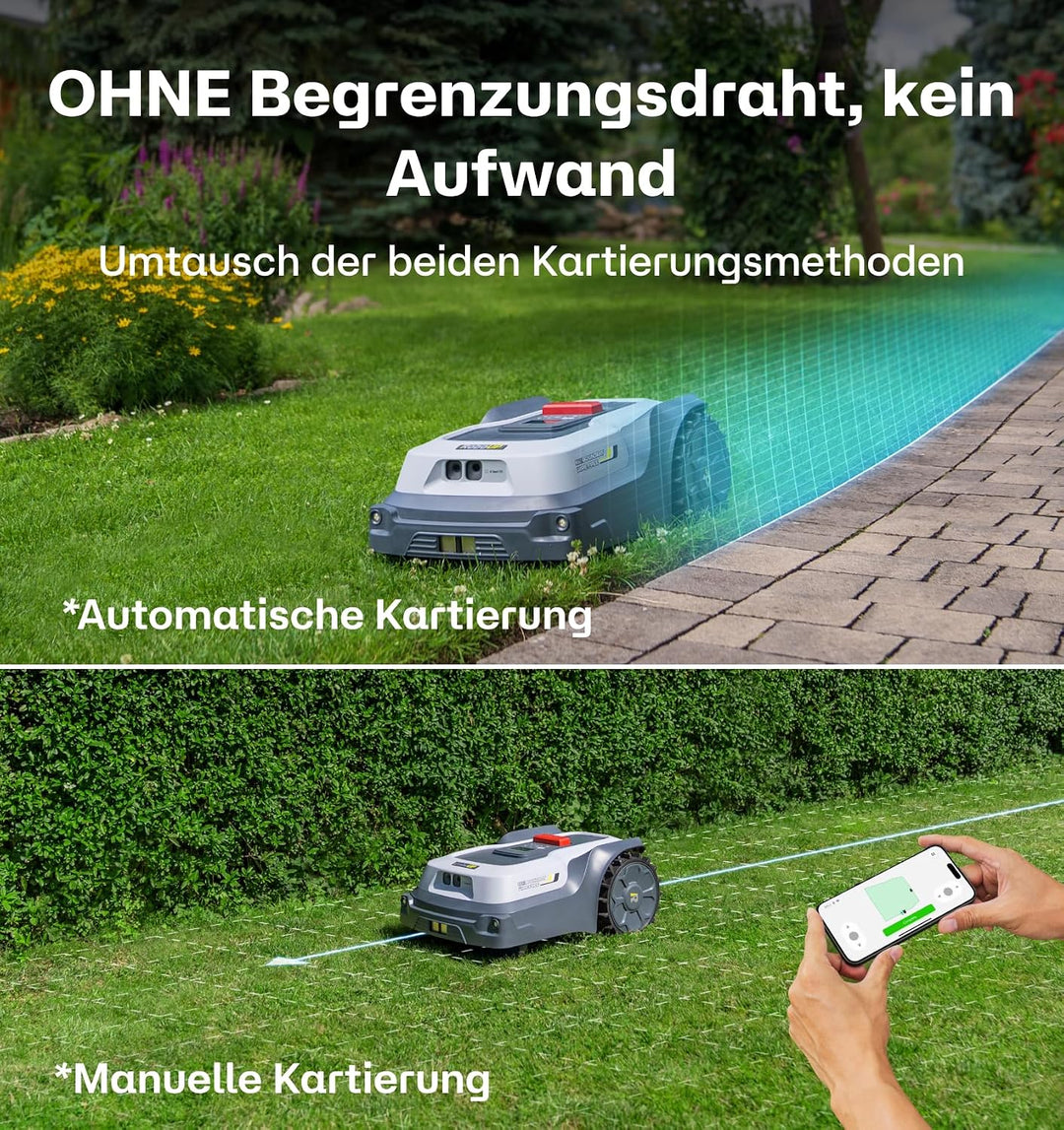 T600 Mähroboter mit Garage, Kabellose RTK + KI Gesteuerter Rasenmäher Roboter, Hinderniserkennung Me