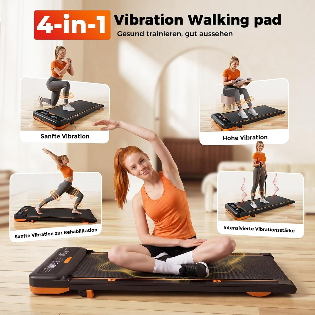 4 in 1 Walking Pad mit 7% Steigung, Laufband für Zuhause mit Vibration & Abnehmbarer Haltestange, le