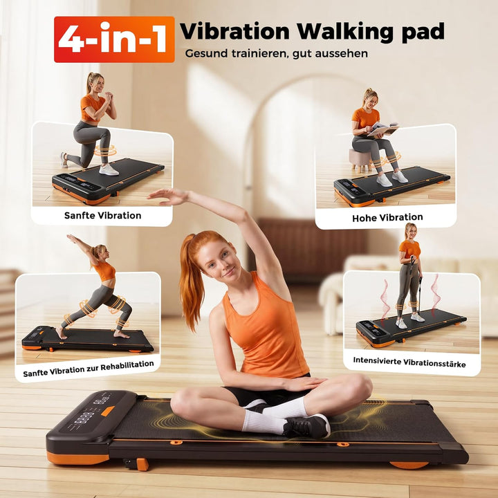4 in 1 Walking Pad mit 7% Steigung, Laufband für Zuhause mit Vibration & Abnehmbarer Haltestange, le