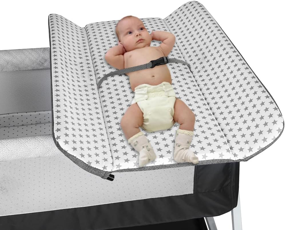 Babybett, 6-stufig Höhenverstellbar,Wiege mit Matratze und Moskitonetz, Mobile Babywiege für Neugebo