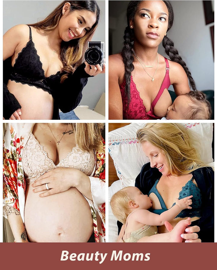 MOMANDA Damen Still BH Spitze Gepolstert Schwangerschafts BHS Ohne Bügel 70A Schwarz, 70A Schwarz