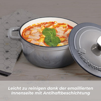 MasterPro Unique | Topf 27cm mit Deckel | Weiss | Aus Gusseisen | Ergonomische Griffe | Kochtopf | G
