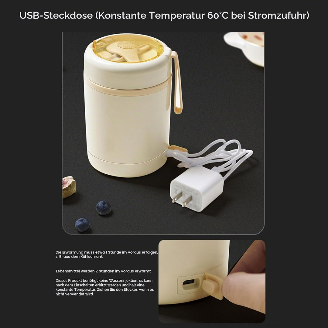 USB Electric Lunchbox, 304 Edelstahl 60 ℃ Konstante Temperatur und Leckdosen 600 Ml USB Isoliertes L