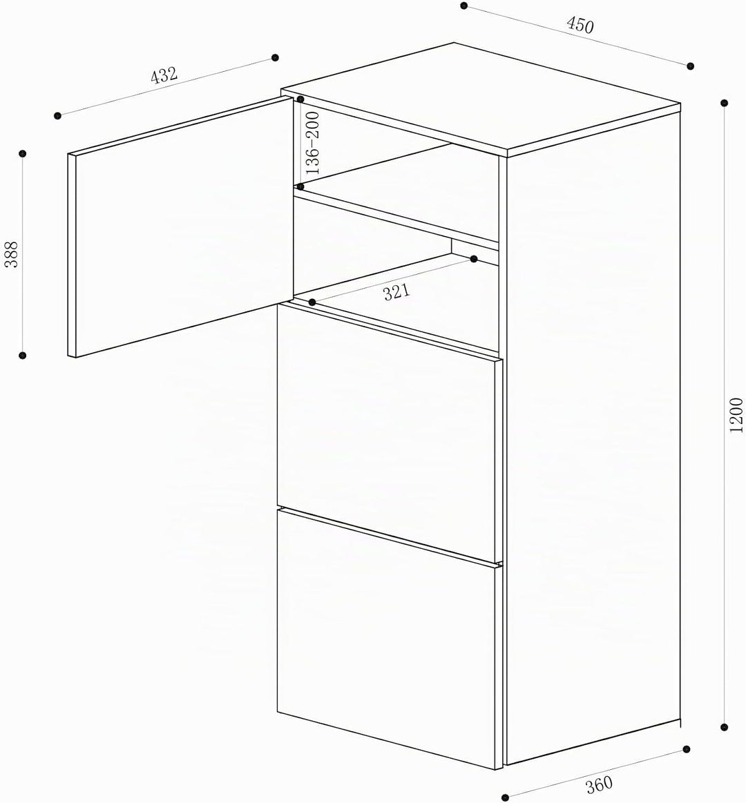Mai &amp; Mai Schuhschrank Schuhkommode mit 3 Schränken BTH: 45x36x120 cm Schuhregal Möbel in Kerneiche
