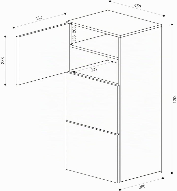 Mai &amp; Mai Schuhschrank Schuhkommode mit 3 Schränken BTH: 45x36x120 cm Schuhregal Möbel in Kerneiche