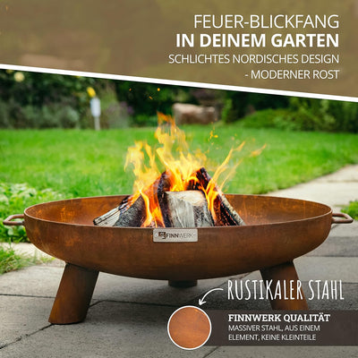 Finnwerk HARRI Feuerschale Rostoptik 70 cm - Exklusiver Stahl mit edler Rost-Patina - Feuerschalen f