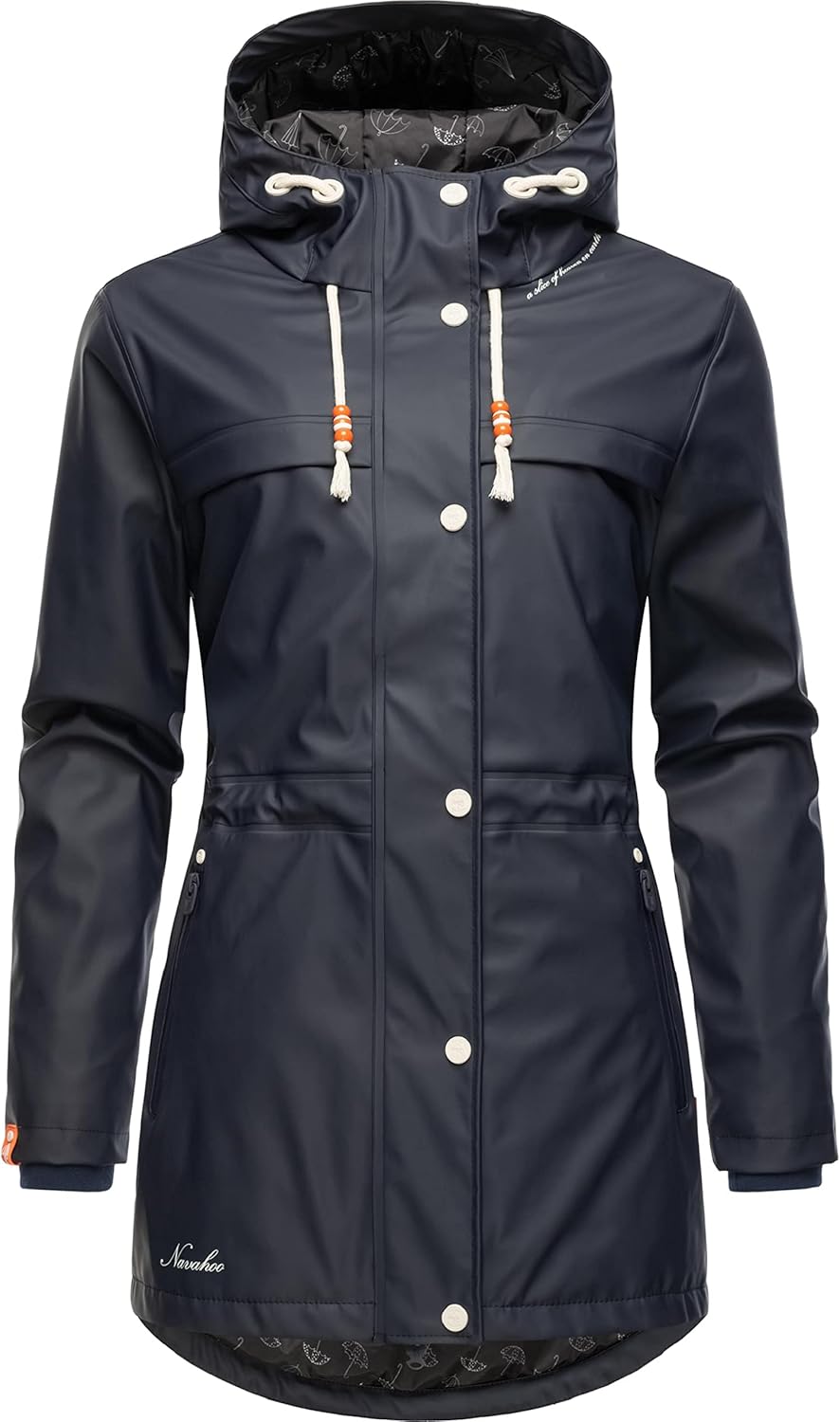 Navahoo Damen Übergangsjacke Regenmantel wasserdicht lang warm gefüttert mit Kapuze Rainy Forest XS-