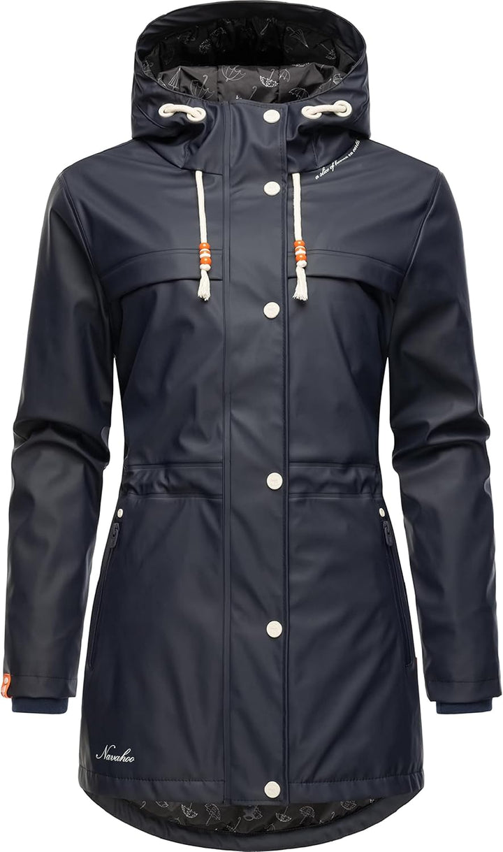 Navahoo Damen Übergangsjacke Regenmantel wasserdicht lang warm gefüttert mit Kapuze Rainy Forest XS-
