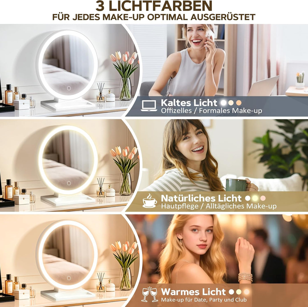 MOMOKUBA Schminkspiegel mit Beleuchtung, Schminktisch Spiegel, Vergrösserungsspiegel mit Saugnapf 30