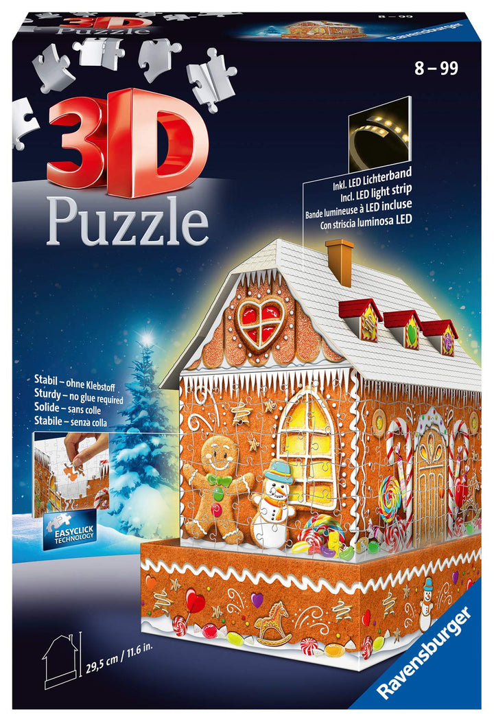 Ravensburger 3D Puzzle 11237 - Lebkuchenhaus Night Edition - LED beleuchtetes Knusperhäuschen als We