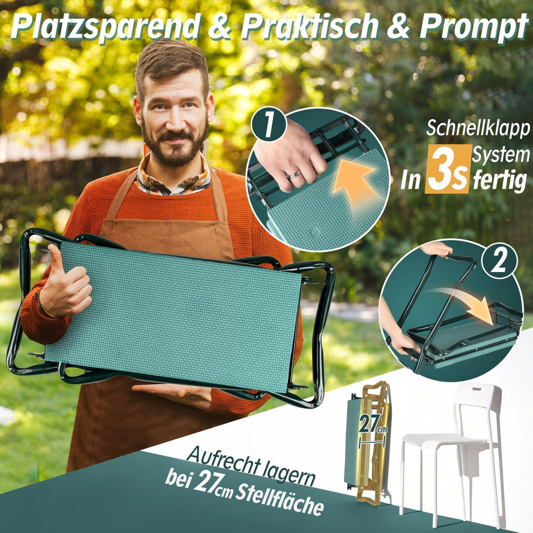 Sekey 2 in 1 XXL Kniebank für Gartenarbeit Gepolstert Gartenhocker Klappbar Gartenbank Höhenverstell