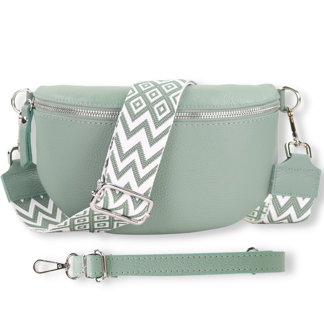Blade Bauchtasche Damen Echtleder, stylische Gürteltasche Damen mit 2 gemusterten und Leder abnehmba