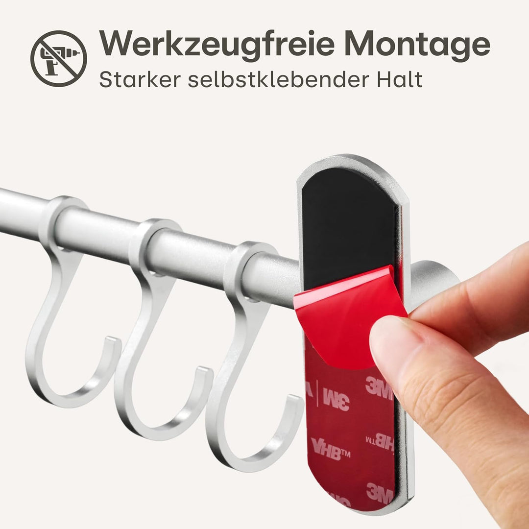 Hakenleiste für Küchenutensilien mit 8 Haken - Ohne Bohren - Selbstklebend - 40 cm - Verstellbar