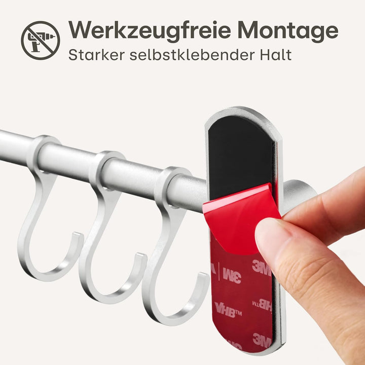 Hakenleiste für Küchenutensilien mit 8 Haken - Ohne Bohren - Selbstklebend - 40 cm - Verstellbar