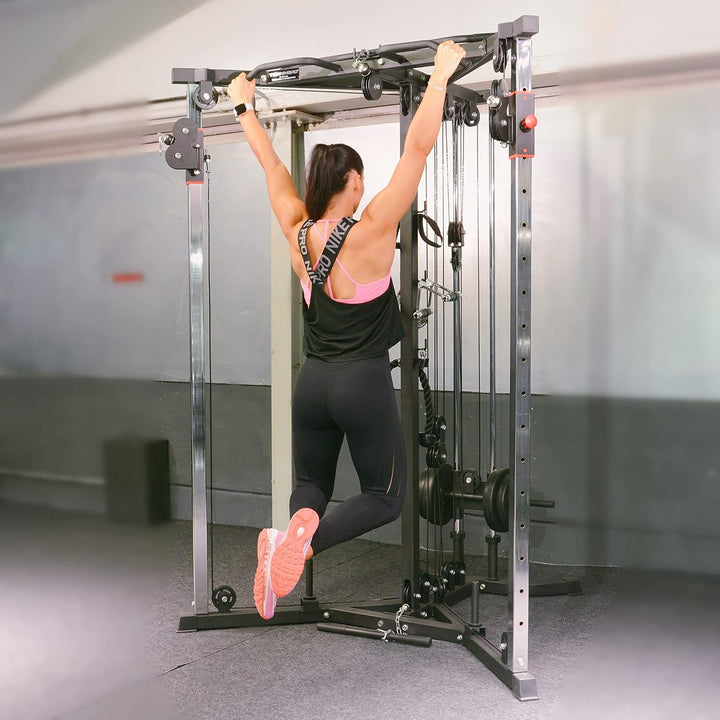 Train Hard® Kabelzug Trainer Latzugstation Kraftstation Cross Over mit Klimmzugstange, Bizeps- / Tri