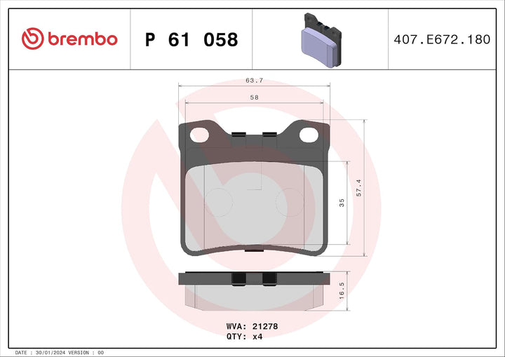 Brembo P 61 058 Bremsbelagsatz, Scheibenbremse - (4-teilig)
