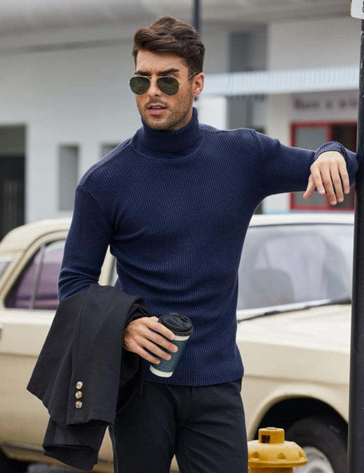 COOFANDY Herren Rollkragen Pullover Langarmshirt Feinstrick Sweater Rollkragen Freizeit Slim fit Bas