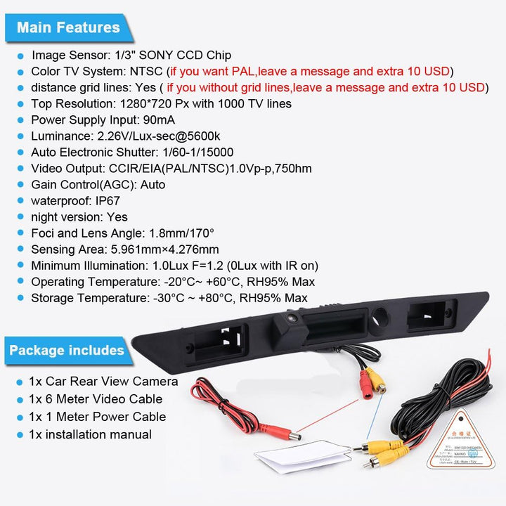 Wasserdicht 170° umkehrbare Fahrzeug-spezifische Griffleiste Kamera integriert in Koffergriff Rückan