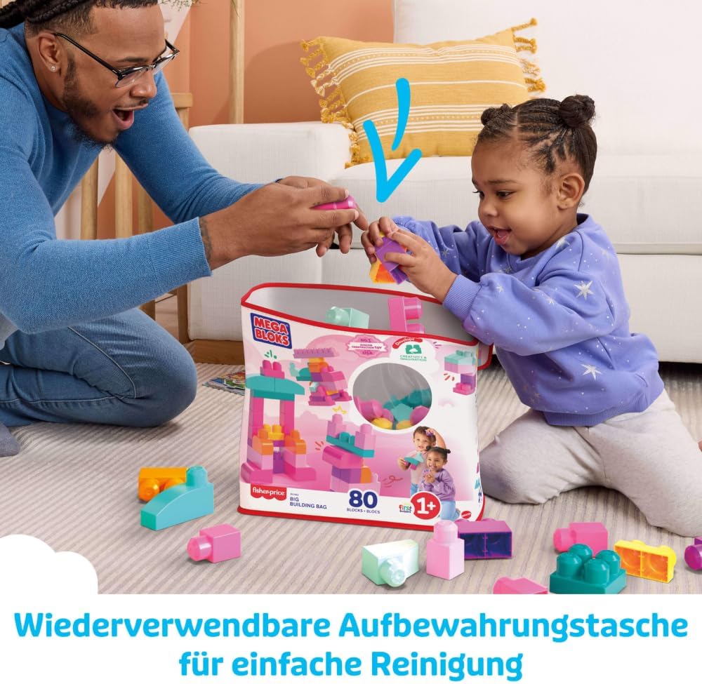 MEGA BLOKS Grosser Bausteinebeutel - 80 robuste Bausteine mit wiederverwendbarem Aufbewahrungsbeutel