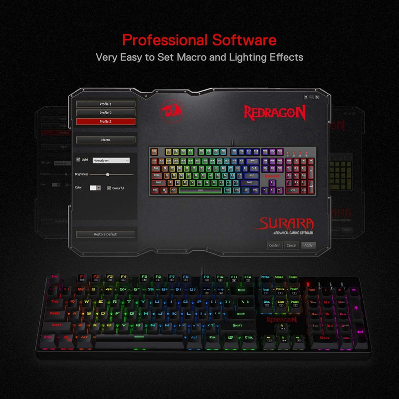 Redragon K582-US SURARA RGB LED-Hintergrundbeleuchtete QWERTY Mechanische Gaming-Tastatur mit 104 Ta