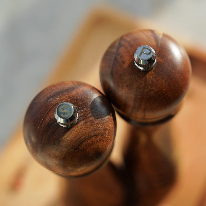 DeroTeno Pfeffermühle und Salzmühle Set, Gewürzmühlen 2er-Set, Salz und Pfeffer Mühle aus Akazienhol