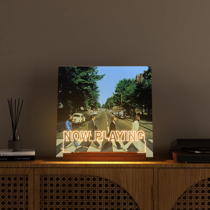 Beleuchteter Vinyl-Schallplattenständer Jetzt drehender Plattenspieler Ständer Holz-Acryl-Halter für