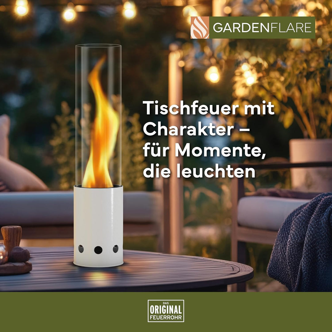 Tischkamin Outdoor – Rauchfreies Edelstahl Tischfeuer und Feuerrohr für Balkon &amp; Terrasse – Hochwert