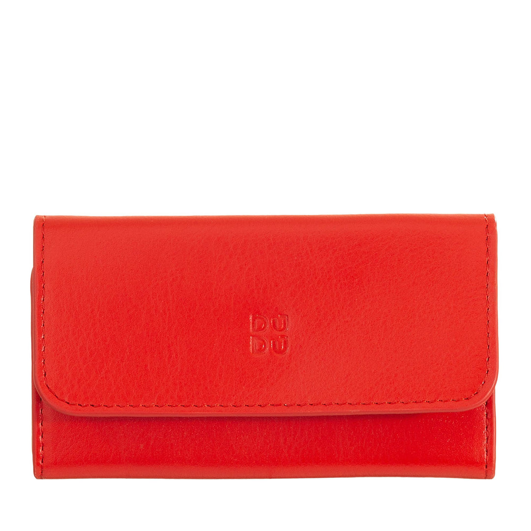 DUDU Schlüsseletui aus farbigem Leder, mit 5 Schlüsselringen, minimalistisches Design, mit Knopfvers