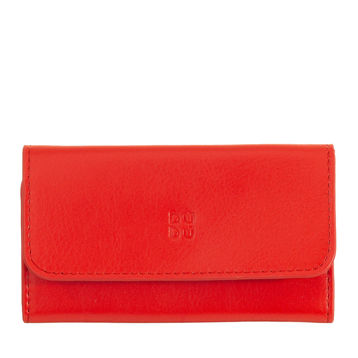 DUDU Schlüsseletui aus farbigem Leder, mit 5 Schlüsselringen, minimalistisches Design, mit Knopfvers