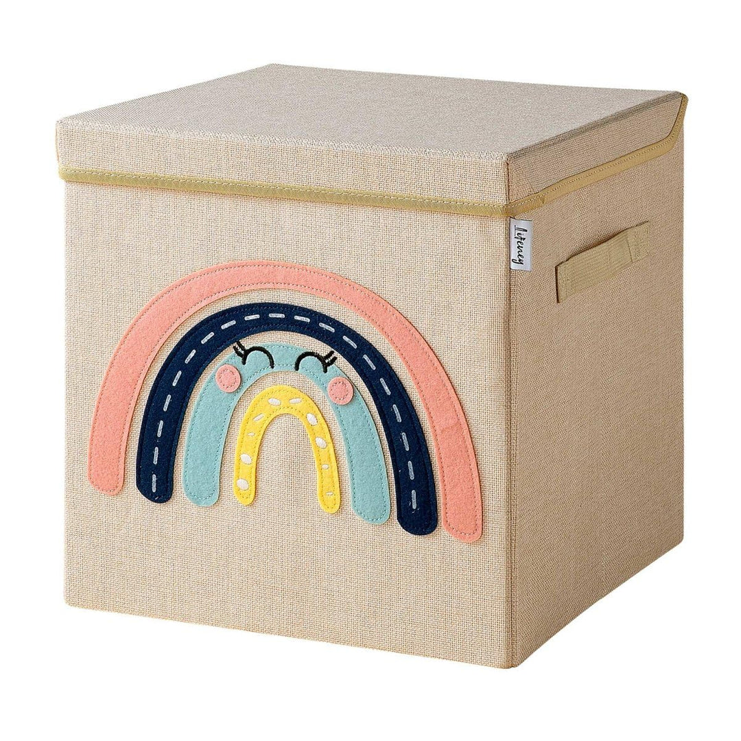 Aufbewahrungsbox mit Deckel und Regenbogen I Spielzeugbox mit Motiv passend für Würfelregale I Ordnu