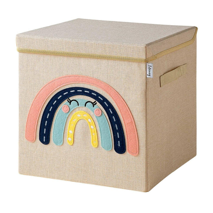 Aufbewahrungsbox mit Deckel und Regenbogen I Spielzeugbox mit Motiv passend für Würfelregale I Ordnu