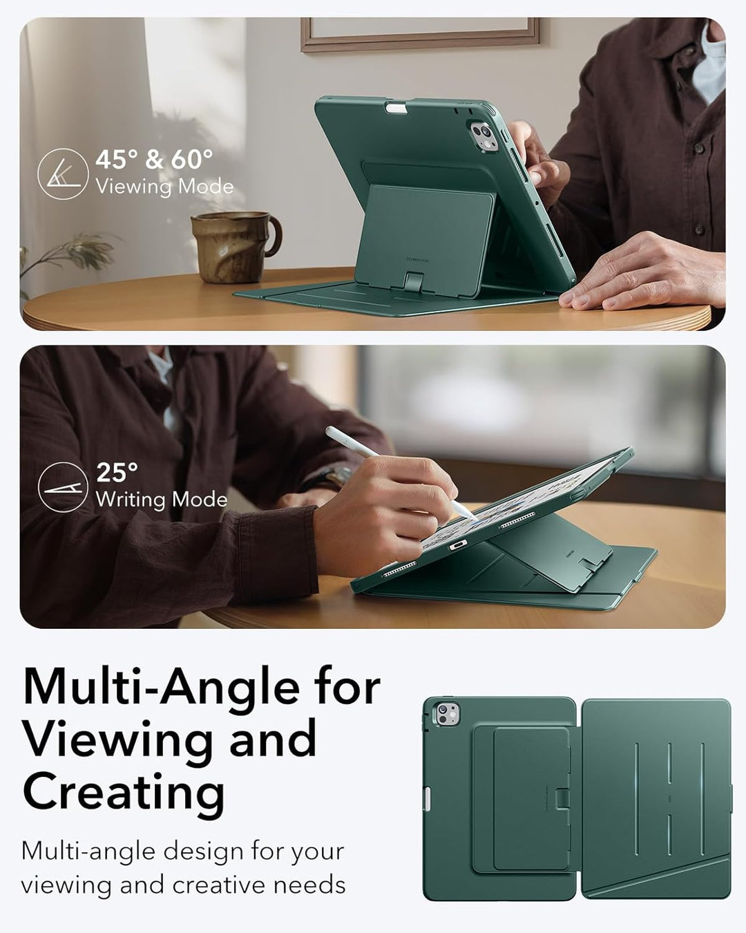 ESR für iPad Pro 13 Zoll Hülle (M5/M4) 2025/2024, Vertikaler Ständer, Multi-Winkel, Ultra-stabile Hü
