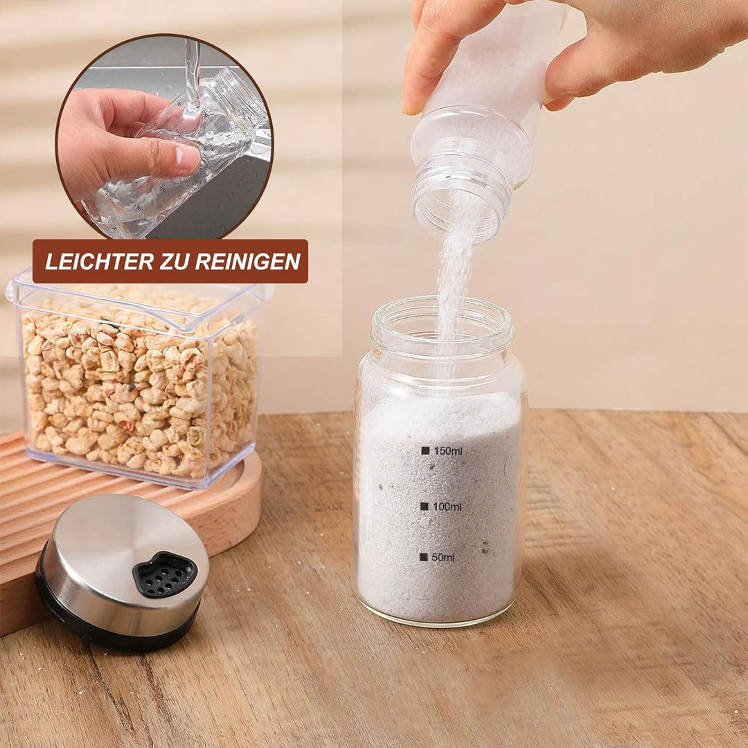 4 Stück Gewürzgläser mit Drehdeckel - 150ml Borosilikatglas Gewürzstreuer mit 4 Gewürzlöchern, Prakt