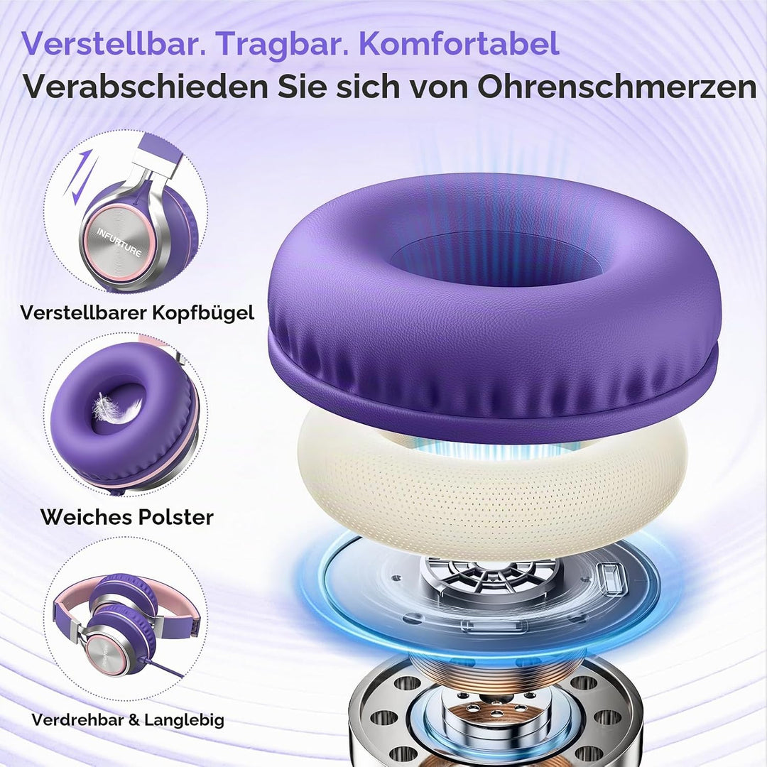 INFURTURE Kabelgebundene USB-C-Kopfhörer (Typ C) mit Mikrofon und Lautstärkeregler, verwicklungsfrei