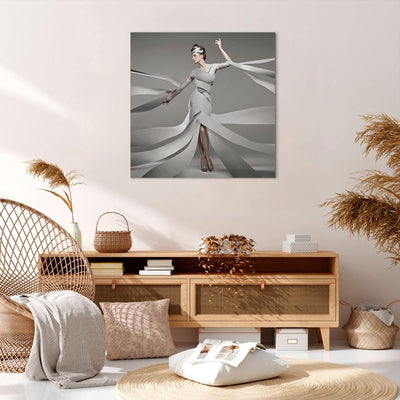 Bilder auf Leinwand 70x70cm Leinwandbild Frau Modell Streifen Emotionen Gross Wanddeko Bild Schlafzi