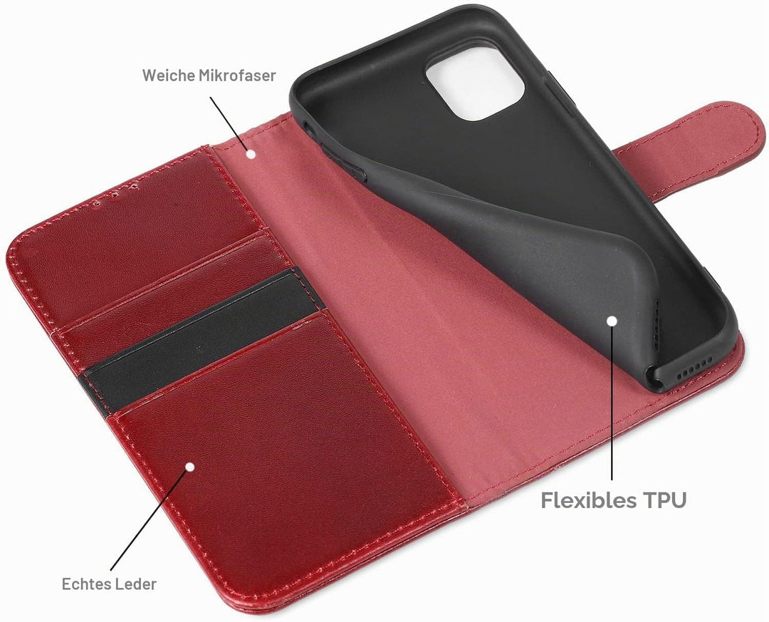 LENSUN Echtleder Hülle für iPhone 11, Handyhülle [Echtes Leder][Magnetverschluss][RFID Schutz] Handy