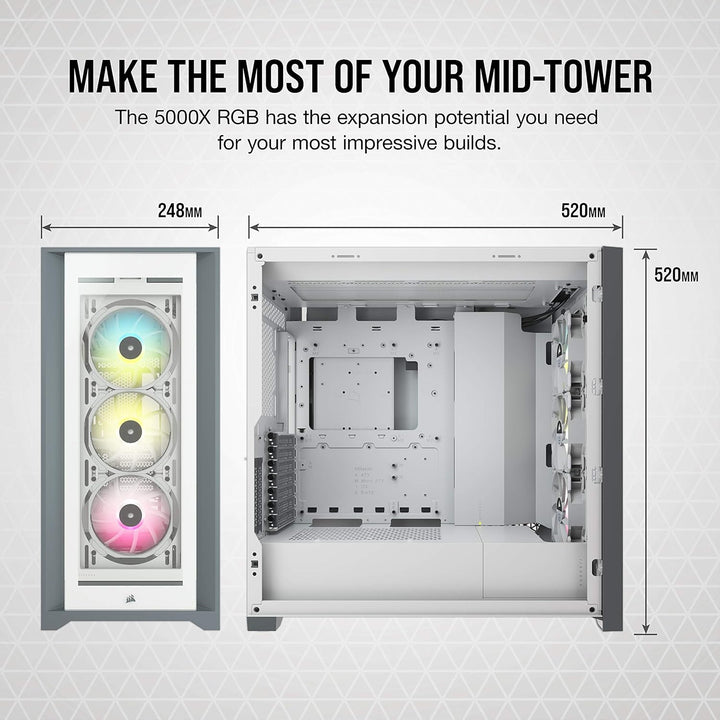 Corsair iCUE 5000X RGB Mid-Tower-ATX-PC-Smart-Gehäuse mit Gehärtetem Glas (Vier Paneele aus Gehärtet