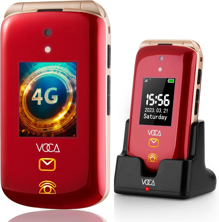 VOCA Grosstasten-Klapphandy für Senioren | Dual-Screen | 4G LTE | Lauter Klang | SOS-Taste | Hörgerä